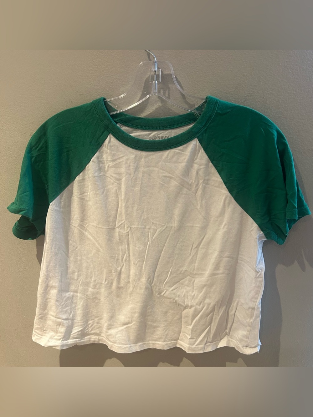 Old Navy White Tee with Green Raglan Sleeves